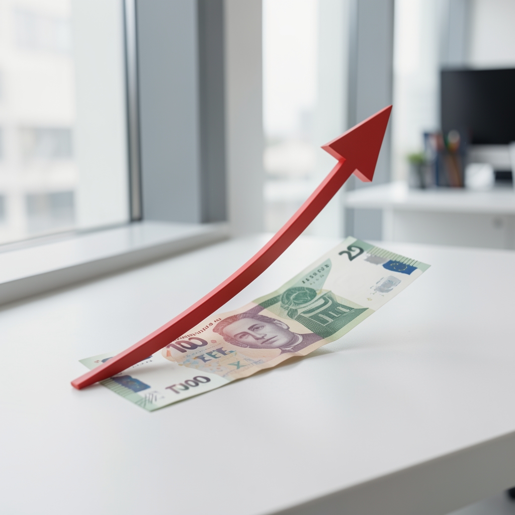 Büyüyen fiyat artışını gösteren yukarı yönlü eğri grafiği ve TL banknot üzerinde enflasyon göstergesi, Türkiye ekonomi konsepti